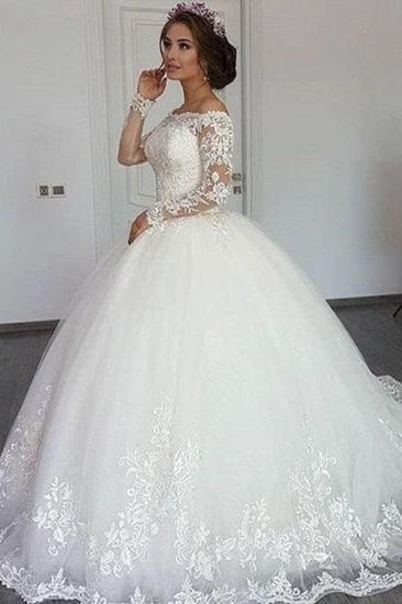Elegant A-line Princess Lace Off The Shoulder Wedding Dresses| Floor Length Long Sleeves Bridal Gowns_1