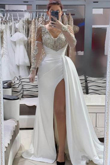 White Ball Gowns Long Glitter Prom Dresses Evening Dress with Sleeves