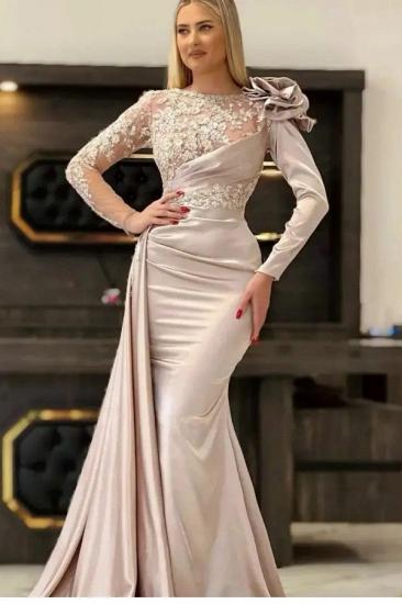 Champagne Evening Dresses With Sleeves | Long Prom Dresses Cheap_1