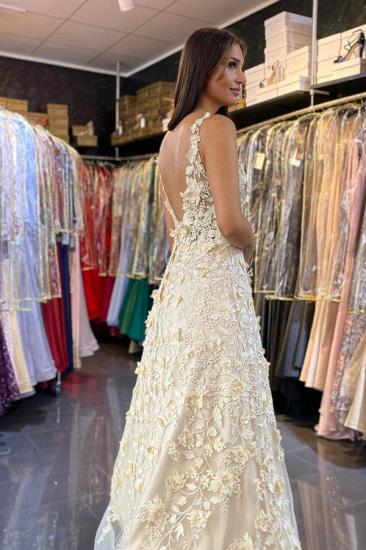Stylish 3D Floral A-line Wedding Dress Sleeveless V-Neck Maxi Dress for Bride_3