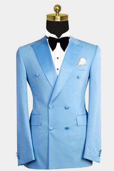 Phoenix Fashion Blue Point Lapel Double Breasted Mens Suit_1