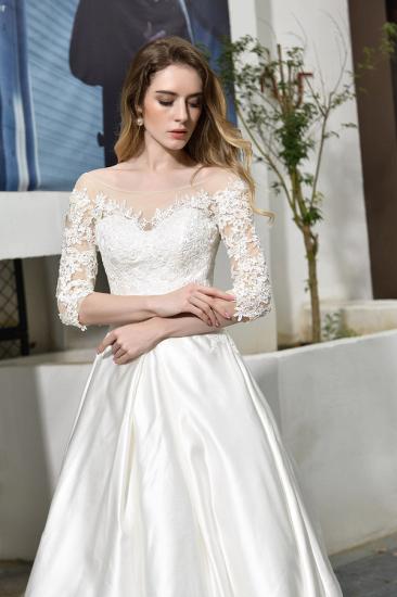 Modern Illusion neck A-Line Satin Lace Fall Long Wedding Dress with 3/4 Sleeves_10