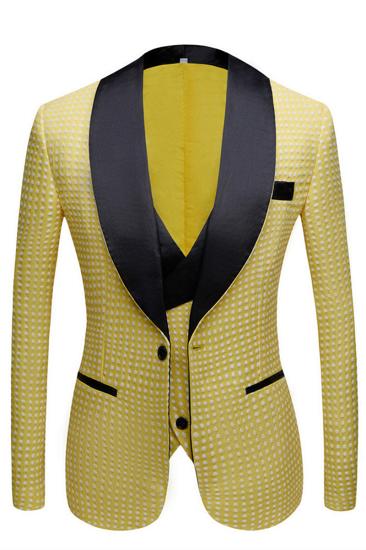 Travis Yellow Dot Shawl Lapel Wedding Groom Suits for Sale_1
