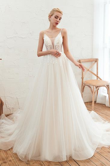 Chic Spaghetti Straps V-Neck Ivory Tulle Wedding Dress with Appliques_8