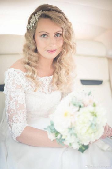 A Line Half Sleeve Lace Wedding Dress Off Shoulder V Back Bohemian Bridal Gown_2