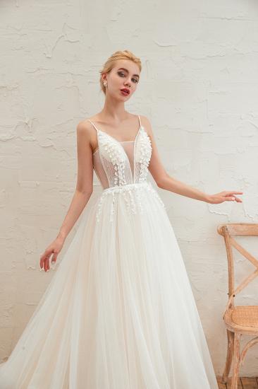 Chic Spaghetti Straps V-Neck Ivory Tulle Wedding Dress with Appliques_11