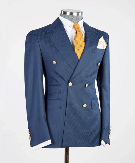Newest design navy pointed lapels double breasted tailored suits for men_3