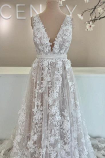 Designer Wedding Dresses V Neck Bridal Gown A Line Lace_4