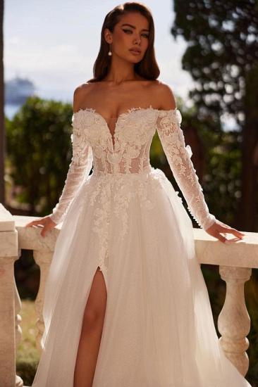 Beautiful Wedding Dresses with Lace Tulle Wedding Dresses A Line With Sleeves_3