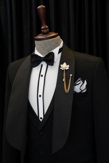 Alfred Chic Black Three Piece Shawl Lapel Wedding Mens Suit_2