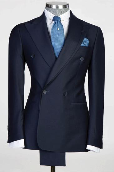 Sidney Navy Peaked Lapel Double Breasted Prom Suits_1