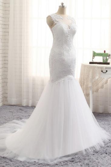 Bradyonlinewholesale Glamorous Jewel Sleeveless Tulle Wedding Dresses White Mermaid Satin Bridal Gowns With Appliques On Sale_3