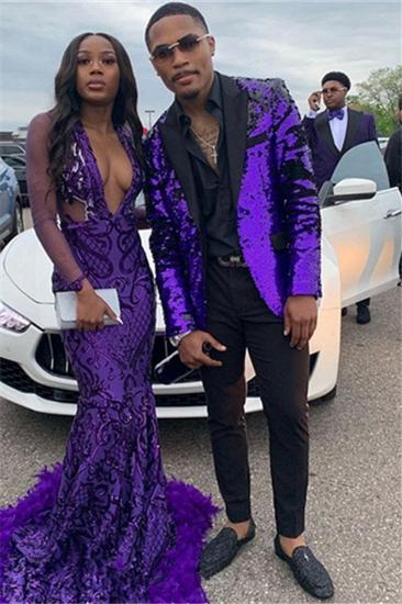 Trendy Purple Sequin Mens Suit | Two-Piece Slim Prom Mens Suit_1