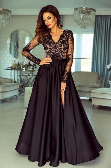 Black Floral Lace Long Sleeves Evening Maxi Dress_1