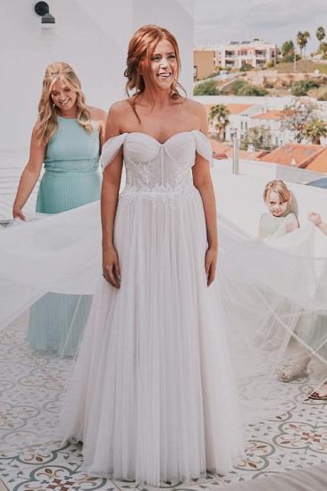 Off-the-Shoulder Strapless Appliques Lace A-Line Wedding Dresses_4