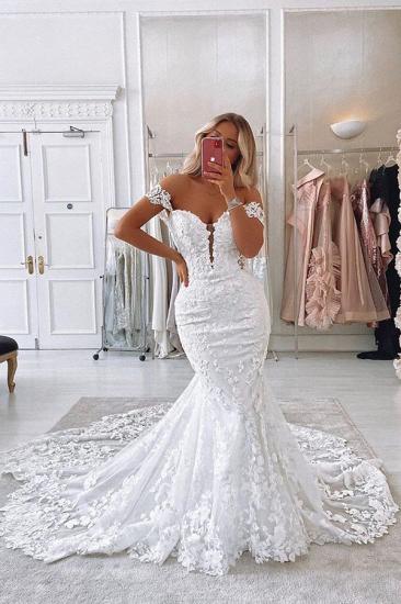 Off The Shoulder Mermaid Appliques Wedding Dresses | Lace Backless Bridal Gowns_4