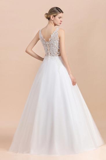 Elegant V-Neck Floral Lace A-line Wedding Dress Beach Sleeveless Tulle Church Dress_2