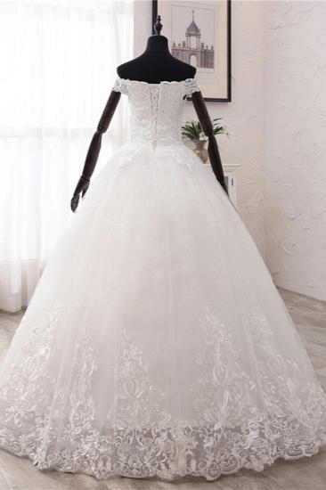 Bradyonlinewholesale Ball Gown Off-the-Shoulder Lace Appliques Wedding Dresses White Tulle Sleeveless Bridal Gowns_2