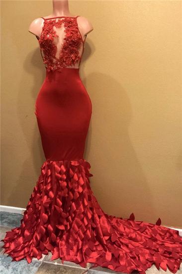 Beaded Lace Appliques Red Prom Dresses Cheap | Mermaid Sleeveless Sexy Evening Gown_1