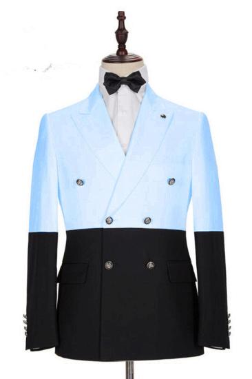 Simon Fashion Sky Blue Double Breasted Mens Suit Point Lapel