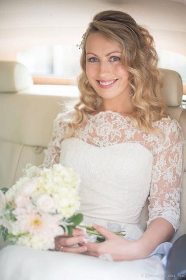 A Line Half Sleeve Lace Wedding Dress Off Shoulder V Back Bohemian Bridal Gown_1