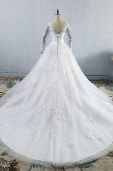 Bradyonlinewholesale Elegant Jewel Tulle Lace Wedding Dress Long Sleeves Appliques Sequins Bridal Gowns On Sale_2