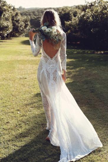 Elegant Boho Long Sleeves Backless Lace Beach Wedding Dress | Simple Summer Casual Bridal Gowns Online_3