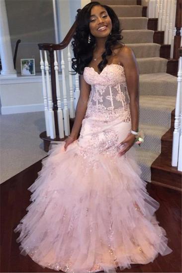 Baby Pink Lace Sweetheart Prom Dress | Mermaid Puffy Tulle Sexy Evening Gown_3