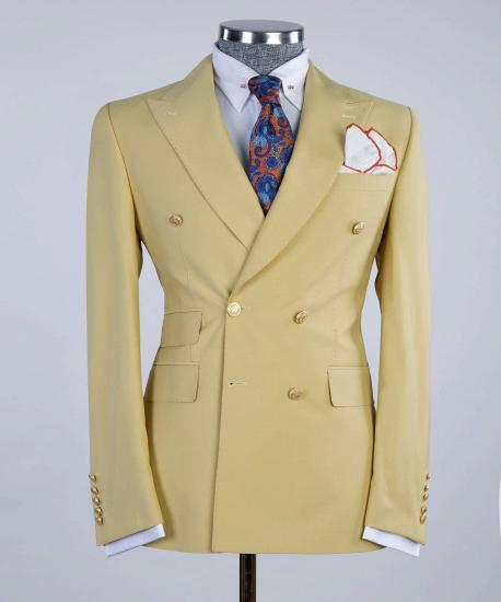 Shiny Yellow Double Breasted Point Collar Men's Ball Suit_4