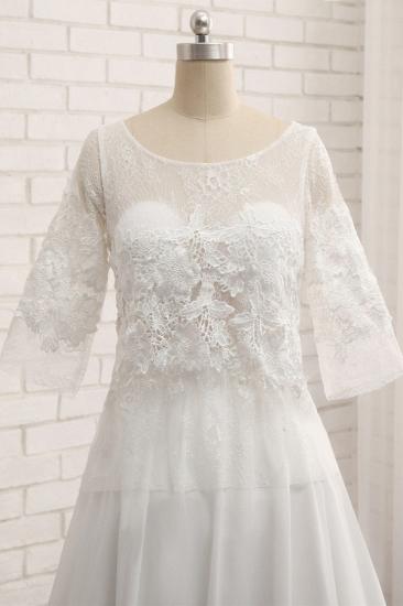 Bradyonlinewholesale Modest Halfsleeves White Jewel Wedding Dresses Chiffon Lace Bridal Gowns With Appliques On Sale_4