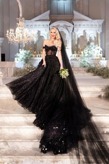 Black Heart Neck Wedding Dresses Glitter | Wedding Dresses A Line With Lace_1