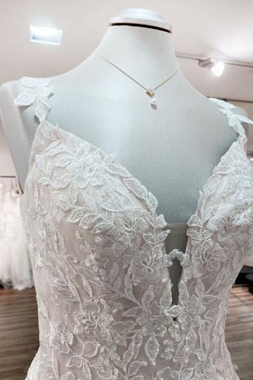 Romantic Deep V Neck Tulle Floral Lace Wedding Dress Sleeveless Aline Dress for Wedding_6