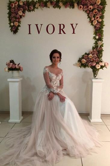 Princess Elegant Long Sleeve Tulle Bridal Gowns | Gorgeous Lace Applique Wedding Dresses_5