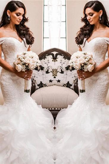 Off The Shoulder Puffy Ruffles Wedding Dresses | Sheath Tulle Sexy Lace Bridal Gowns_3