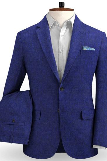 Royal Blue Linen Casual Mens Suit | Summer Beach Ball Tuxedo For Men_2