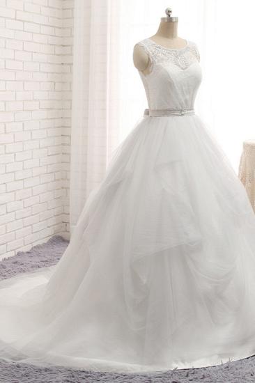 Bradyonlinewholesale Affordable Jewel Sleeveless Lace Wedding Dresses A line Tulle Bridal Gowns On Sale_3