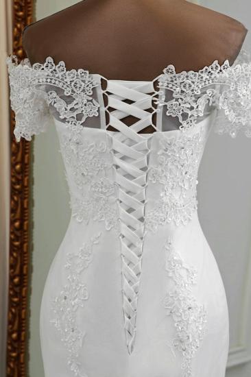 Bradyonlinewholesale Gorgeous Off-the-Shoulder Lace Mermaid Wedding Dresses Short Sleeves Rhinestons Bridal Gowns_8