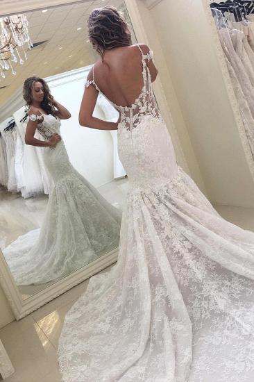 Elegant White Off-the-shoulder Lace Mermaid Backless Wedding Dress_2