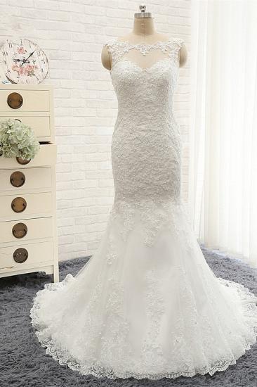 Bradyonlinewholesale Gorgeous Sleeveless Appliques Beadings Wedding Dress Jewel Tulle White Bridal Gowns On Sale_1
