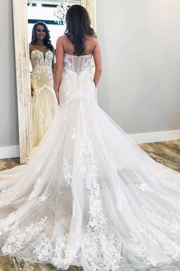 Affordable V-neck Sleeveless White Lace Bridal gowns with Train_2