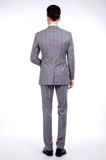 Light Grey Plaid Fashion Notched Lapel Mens Suit_3