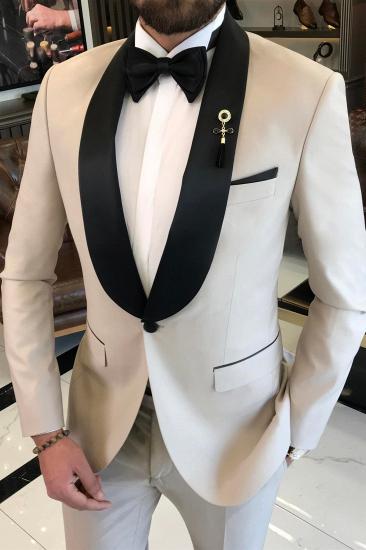 Light Champagne One Button Wedding Suits Withe Black Shawl Lapel_2