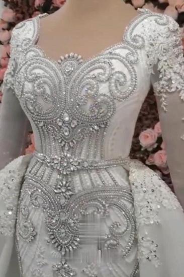 Elegant Long sleeves Mermaid Wedding Dresses with Overskirt_4