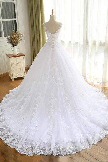 Luxury Lace Beaded Wedding Dresses V Neck Straps Long Ball Gown Wedding Party Bridal Dress_2