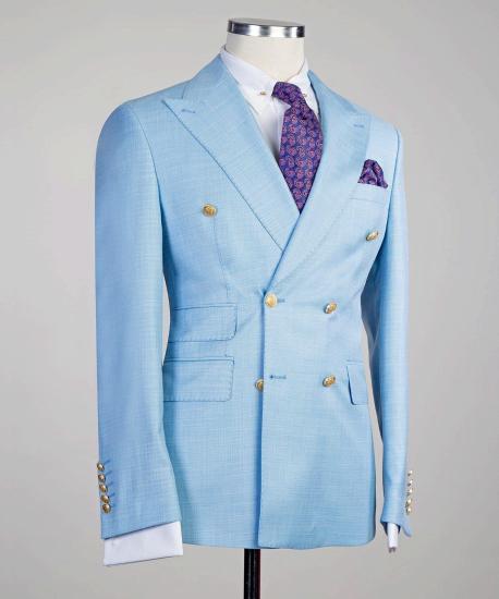 Sky Blue New Arrival Peaked Lapel Double Breasted Two Pieces Prom Suits_2