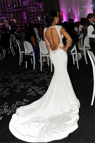 Sexy White Open Back Long Evening Dress with Full Beads Mermaid Wedding Reception Dress_2