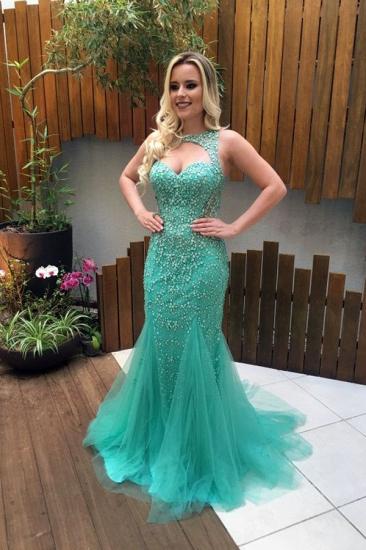 Gorgeous Mermaid Sleeveless Tulle Beads Zipper Prom Dress_1