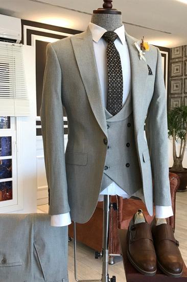 Leo Fashion Light Grey Pointed Lapel Best Mens Business Occasion Suit_2