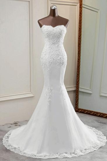 Bradyonlinewholesale Chic Strapless Lace Appliques White Mermaid Wedding Dresses with Beadings Online_1