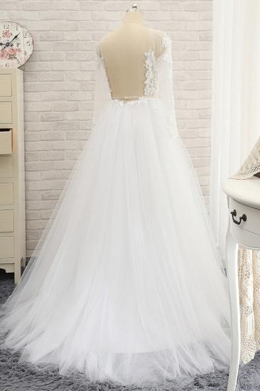 Bradyonlinewholesale Affordable White Tulle Ruffles Lace Wedding Dresses Jewel Longsleeves Bridal Gowns With Appliques On Sale_2